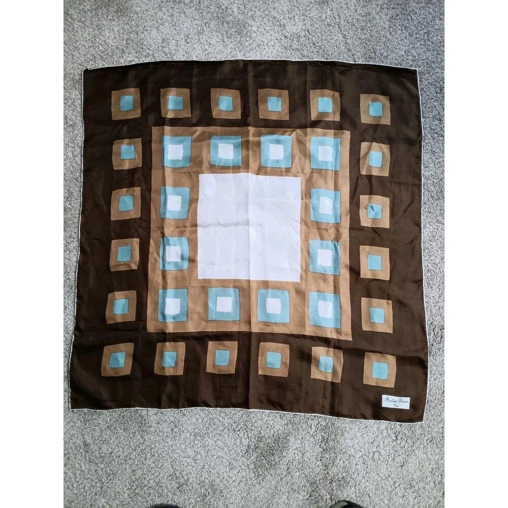 Vintage Martine Olivier Paris 100% Silk Scarf Geometric Made In France 30x29 EUC